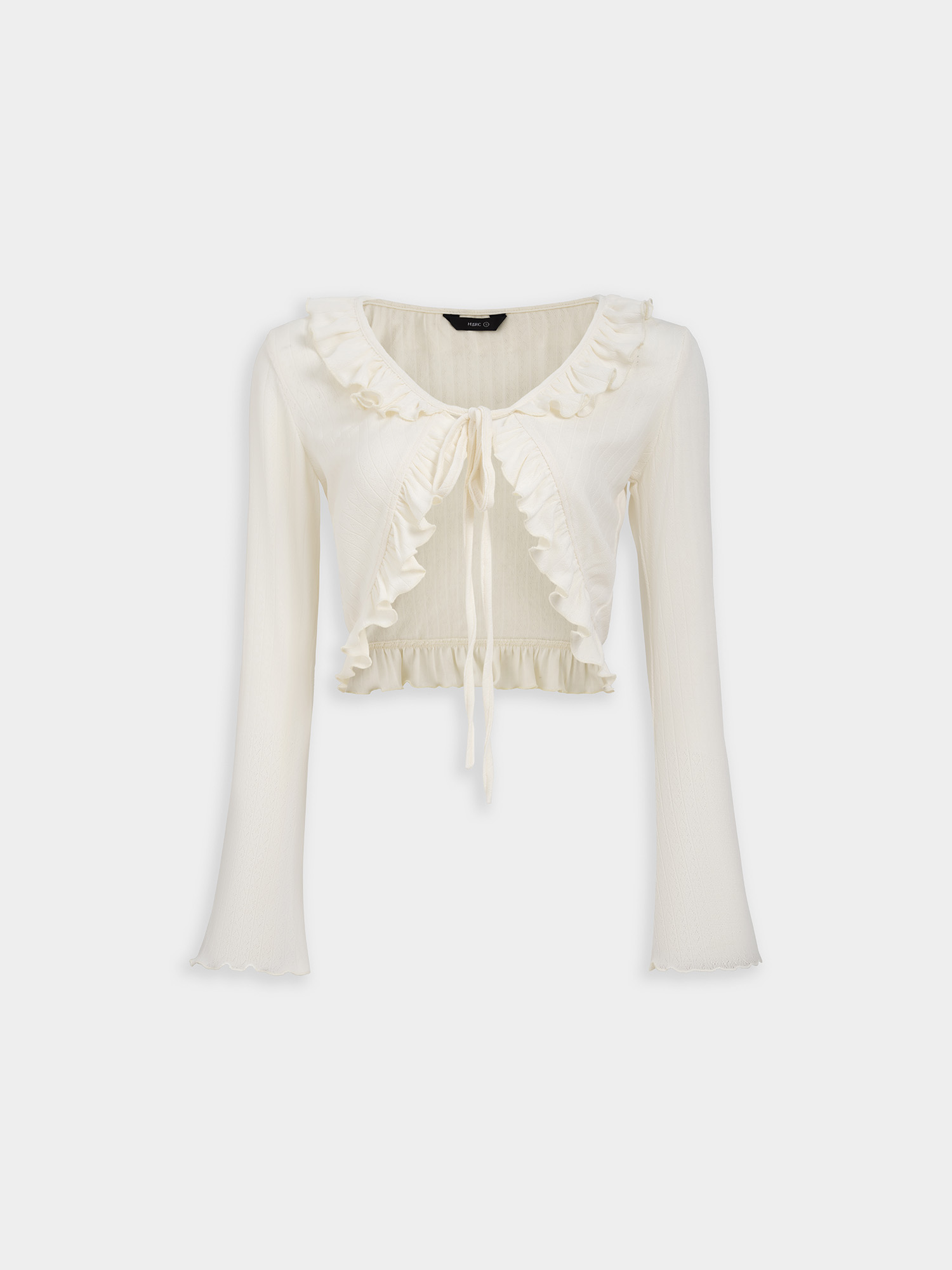 Áo khoác thun tay dài phối bèo cột dây