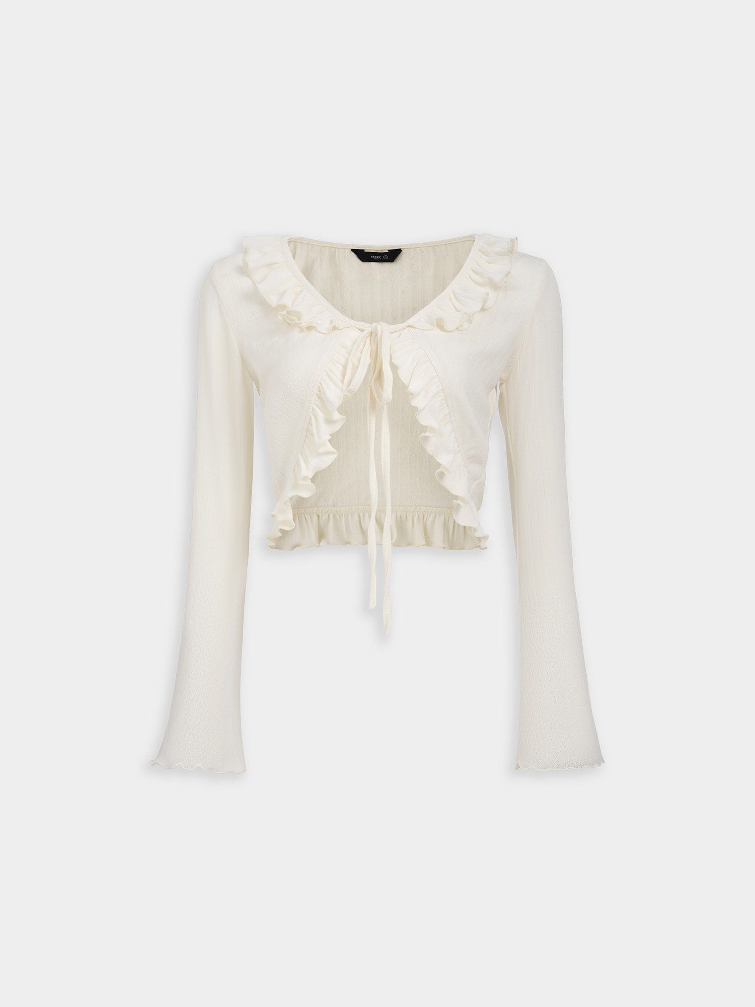  Áo khoác thun tay dài phối bèo cột dây 