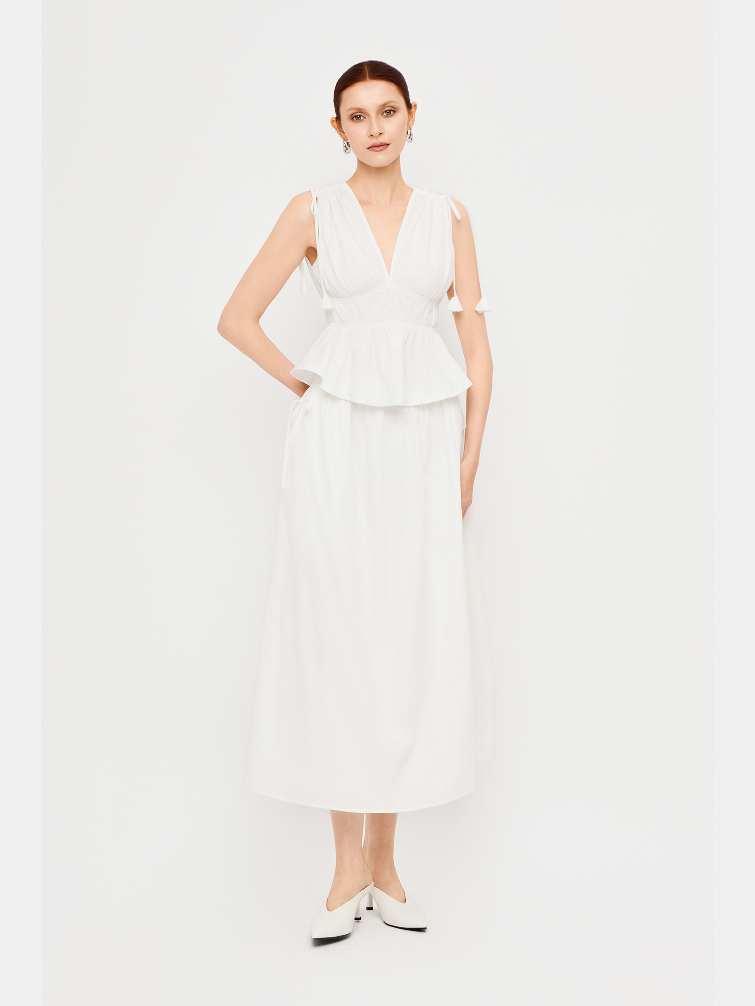 Áo sát nách cổ tim nhún eo rút dây vai