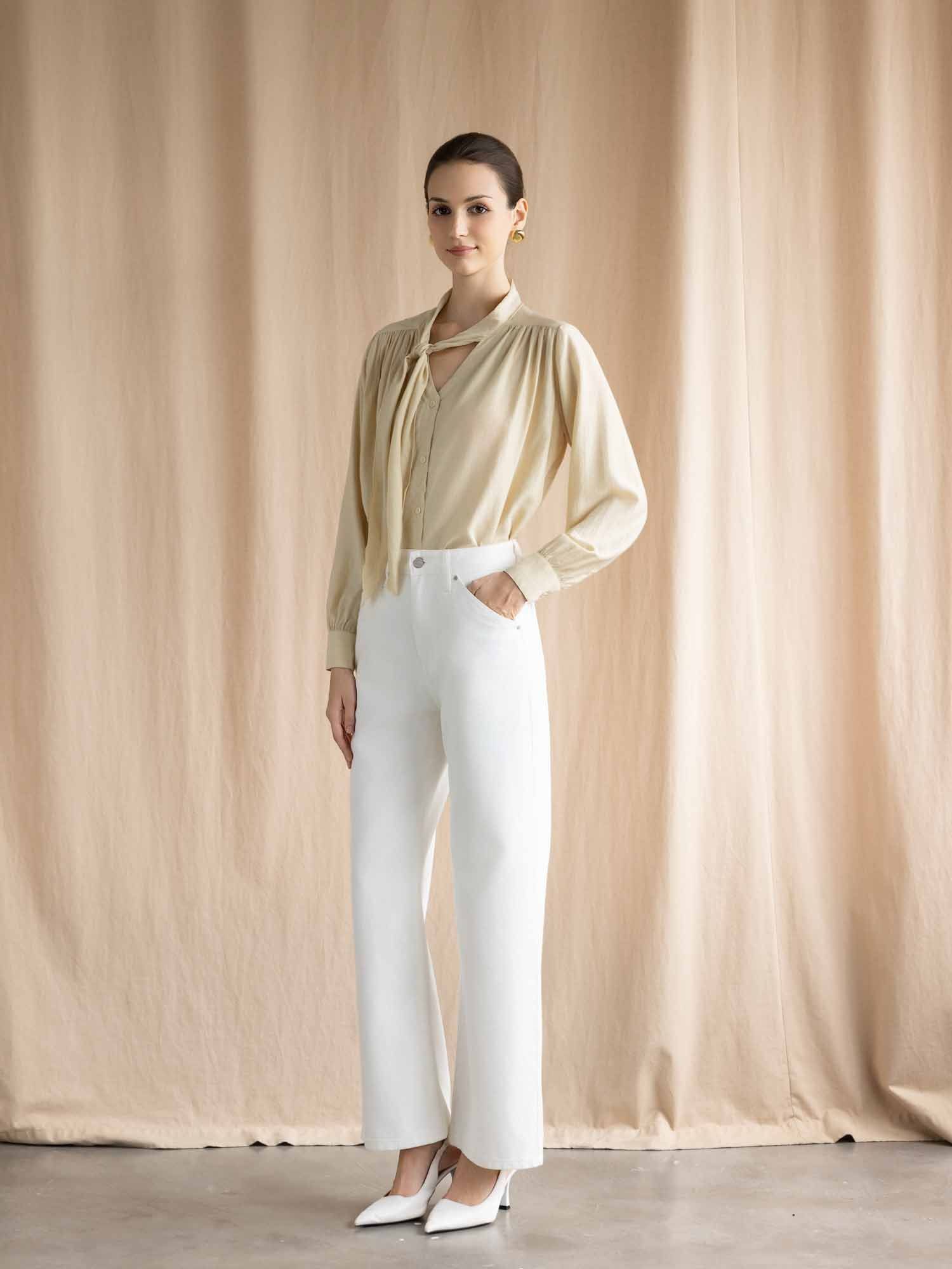  Áo sơ mi cổ tim thắt nơ 