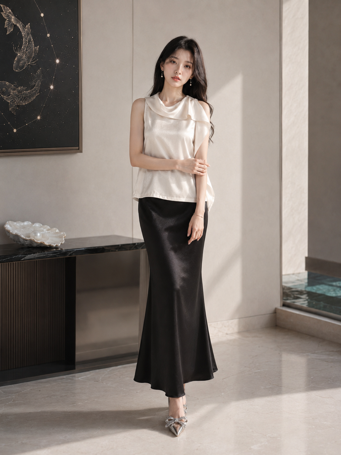  Áo kiểu lụa vạt cổ liền 