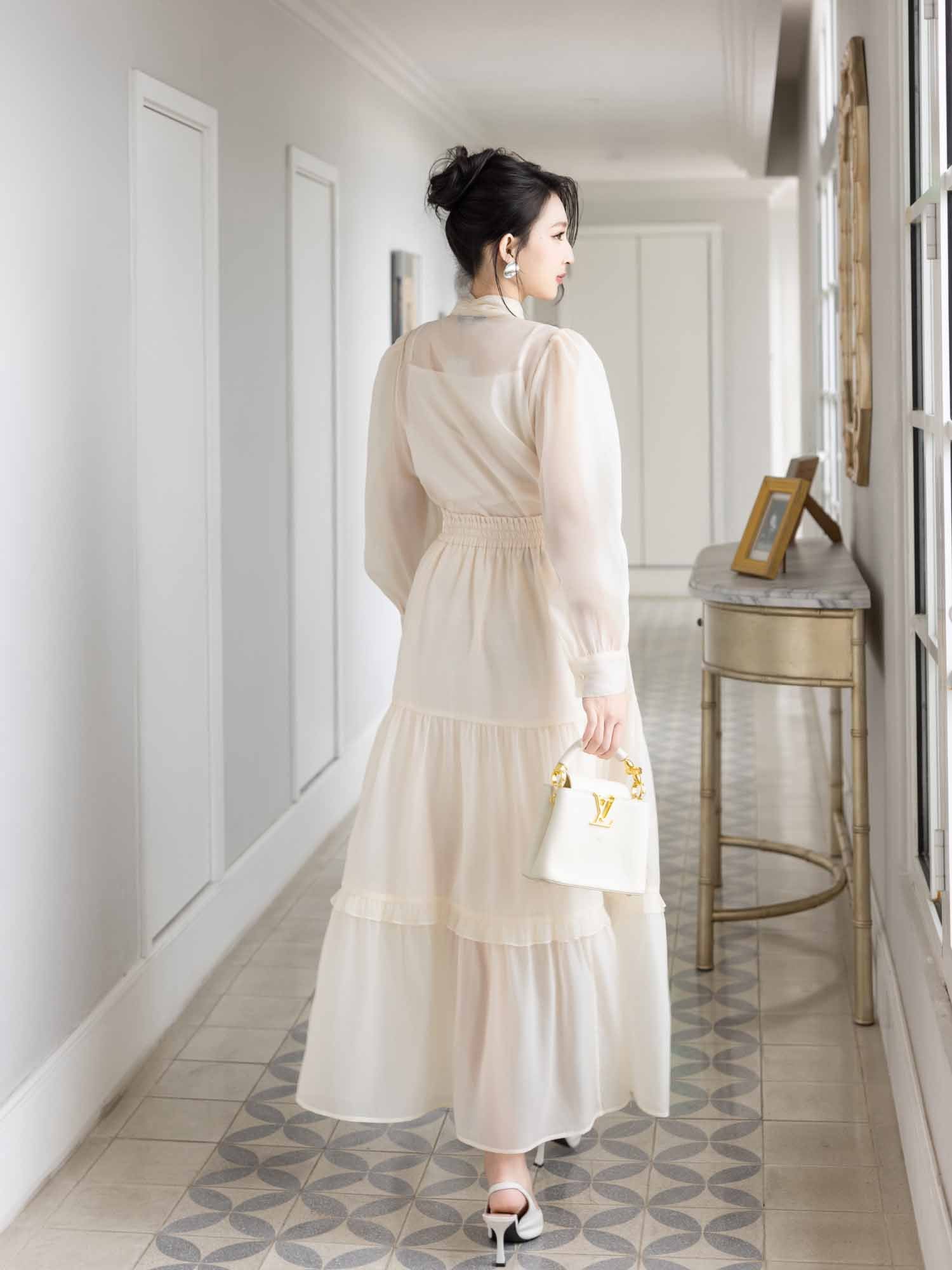 Áo sơ mi dây nơ cổ phối lót