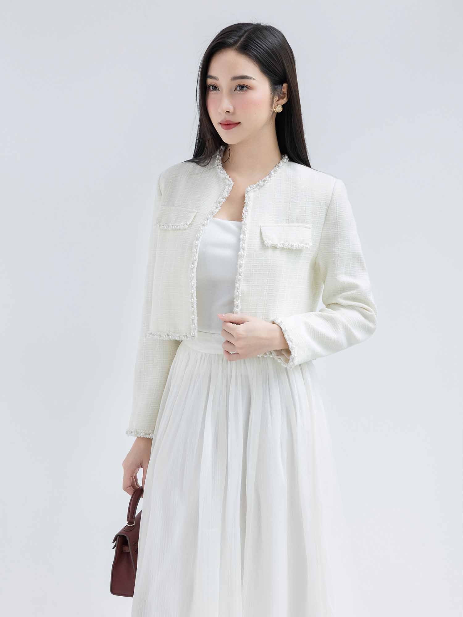 Áo khoác dạ Tweed phối viền