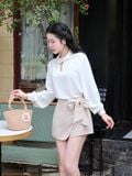  Chân váy skort mini đắp chéo phối nơ 