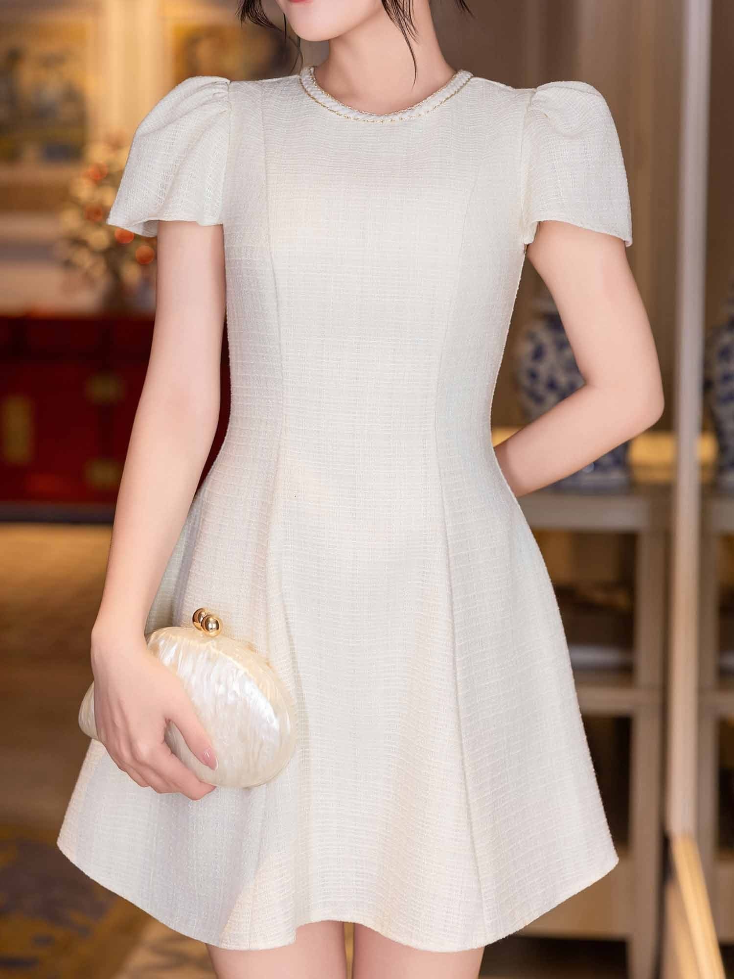  Đầm mini Tweed ngắn xoè 