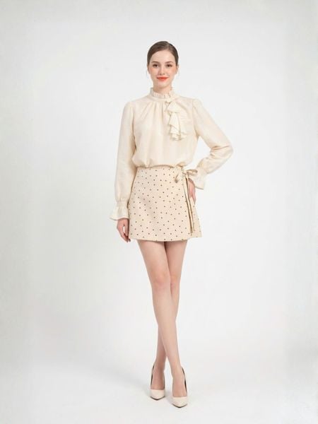  Áo kiểu sơ mi tơ cổ phối bèo 