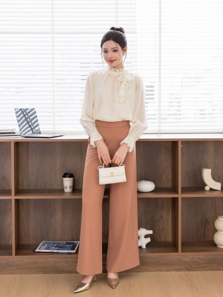  Áo kiểu sơ mi tơ cổ phối bèo 