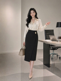  Áo sơ mi lụa cổ V nhún 
