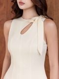  Đầm midi sát nách khoét cổ phối nơ 