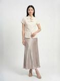  Áo linen chiết eo phối nơ cổ 
