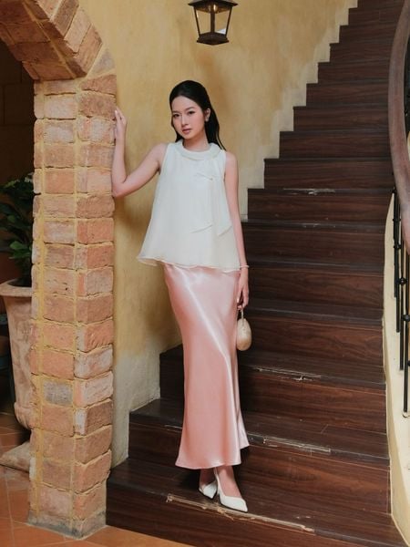  Áo kiểu voan cổ phối nơ 