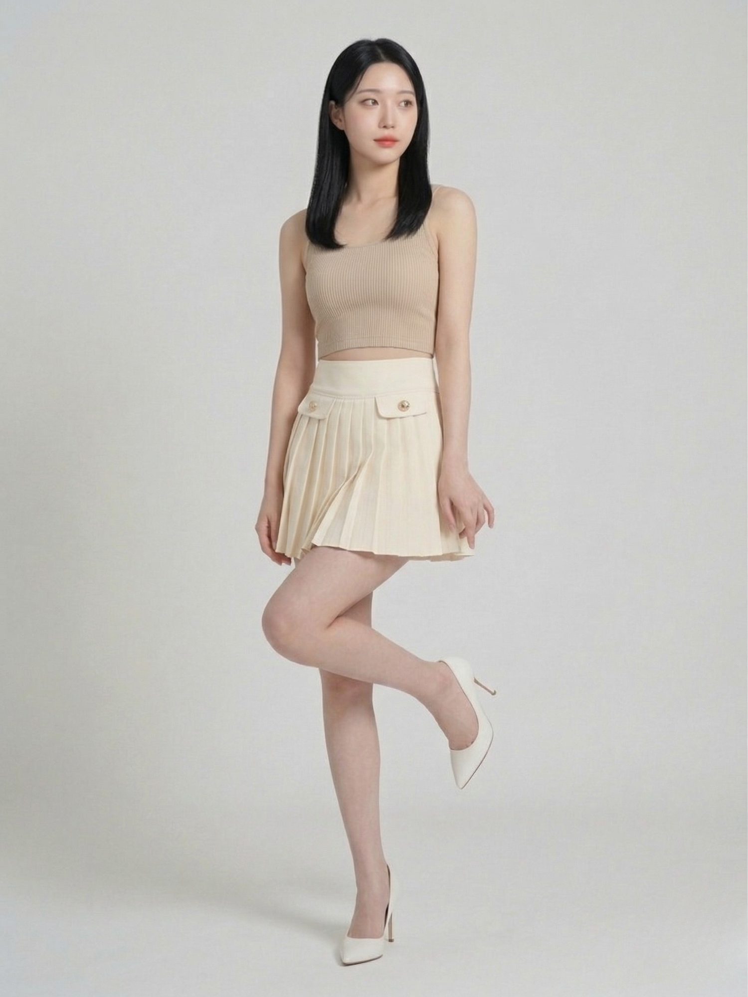  Váy mini chữ A xếp ly 