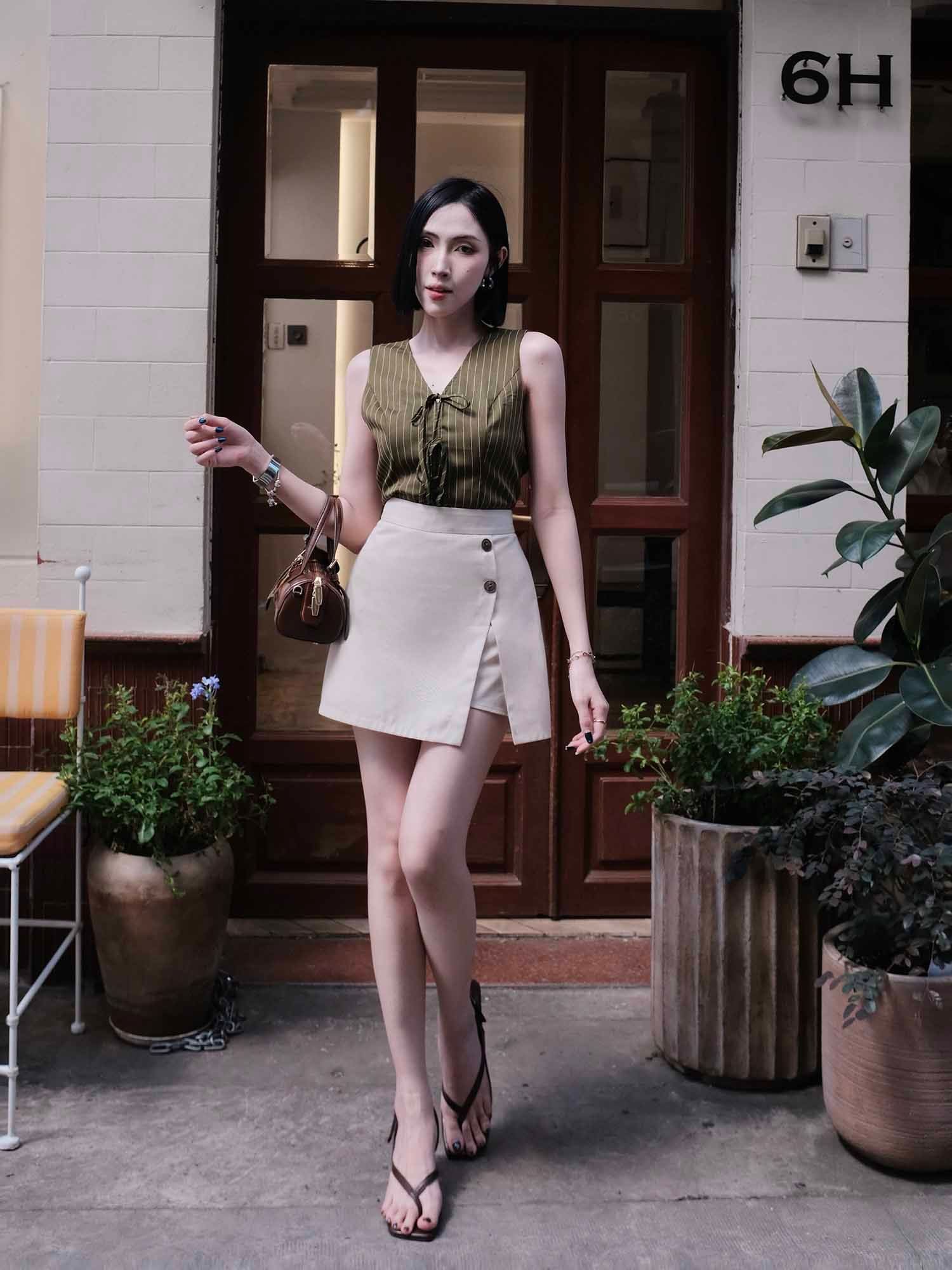  Chân váy mini skort xẻ tà 