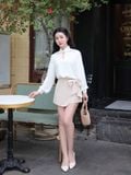  Chân váy skort mini đắp chéo phối nơ 