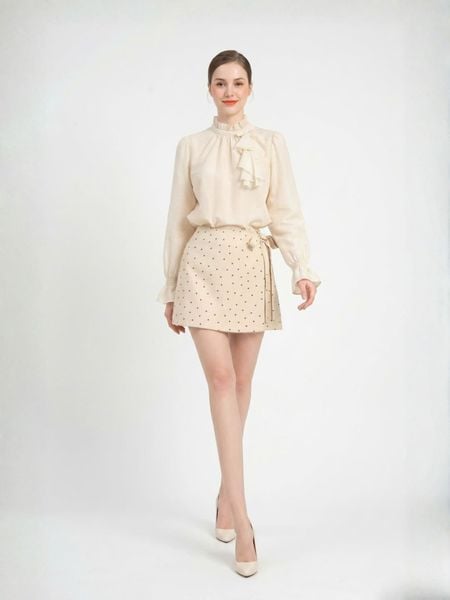  Áo kiểu sơ mi tơ cổ phối bèo 