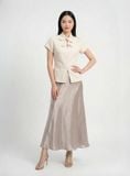 Áo linen chiết eo phối nơ cổ 