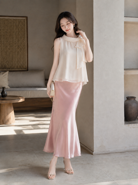 Áo kiểu voan cổ phối nơ 