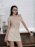  Váy mini kaki phối chỉ màu tương phản 