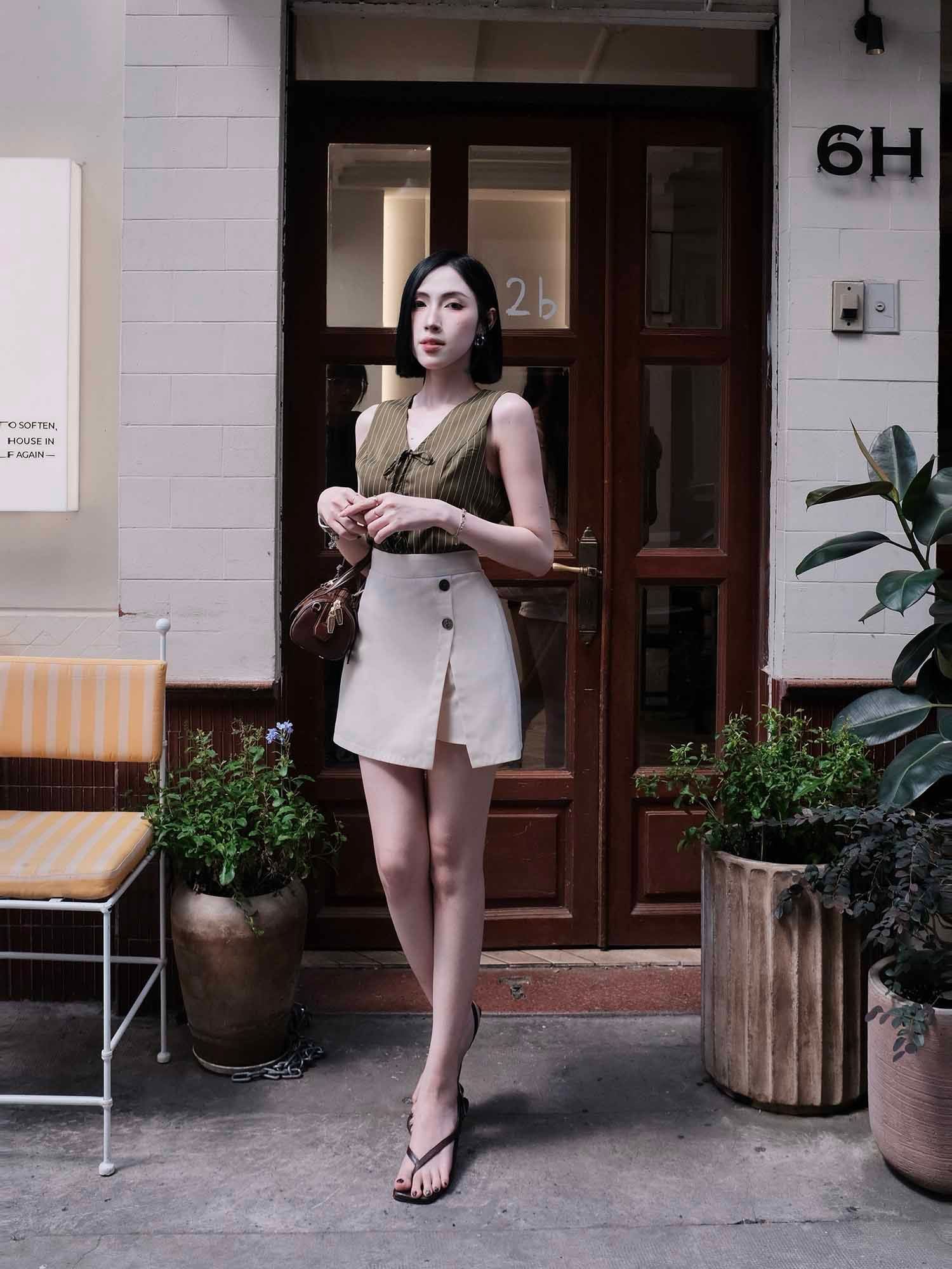  Chân váy mini skort xẻ tà 