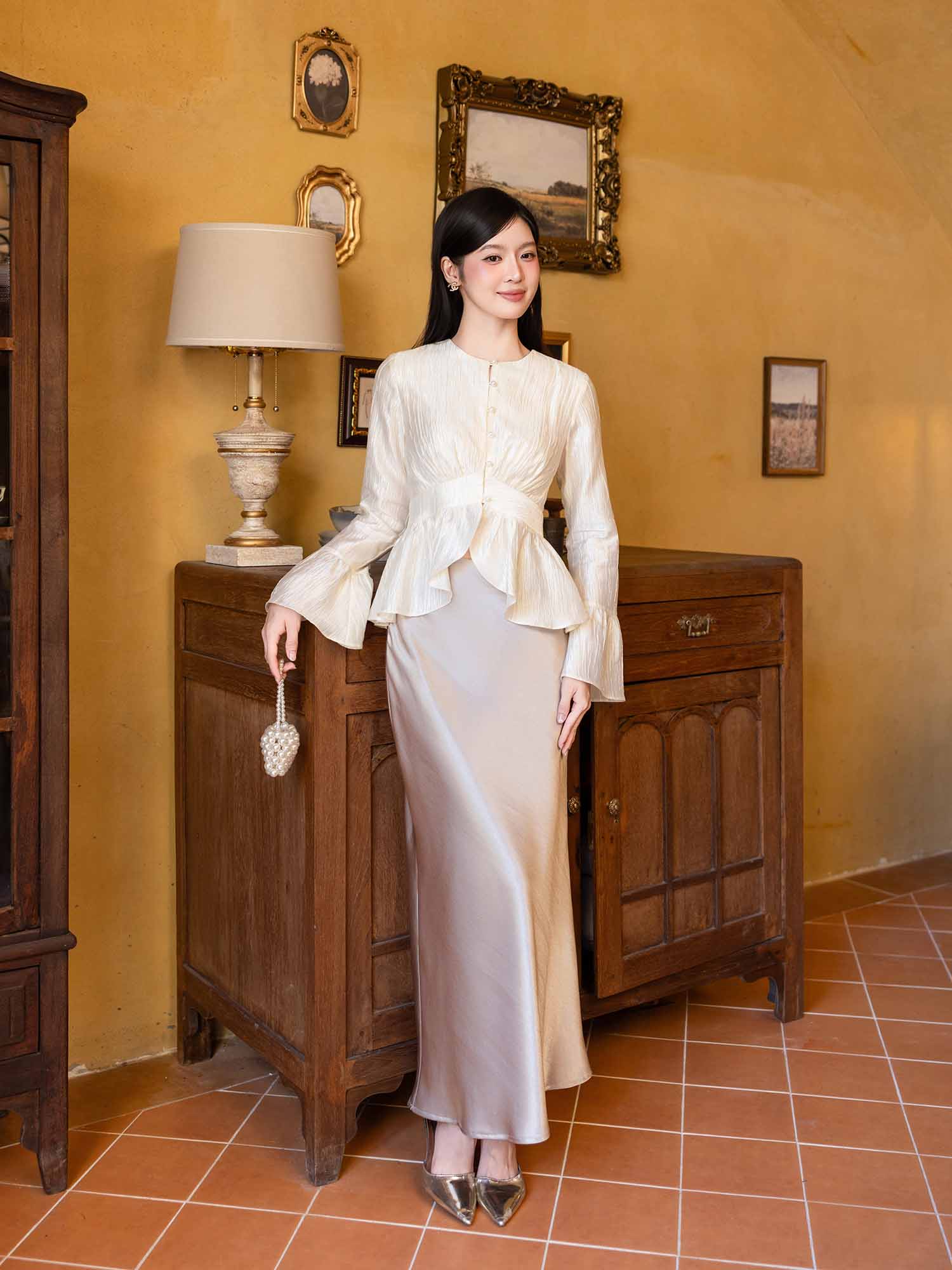 Váy maxi lụa ánh nhung đuôi cá