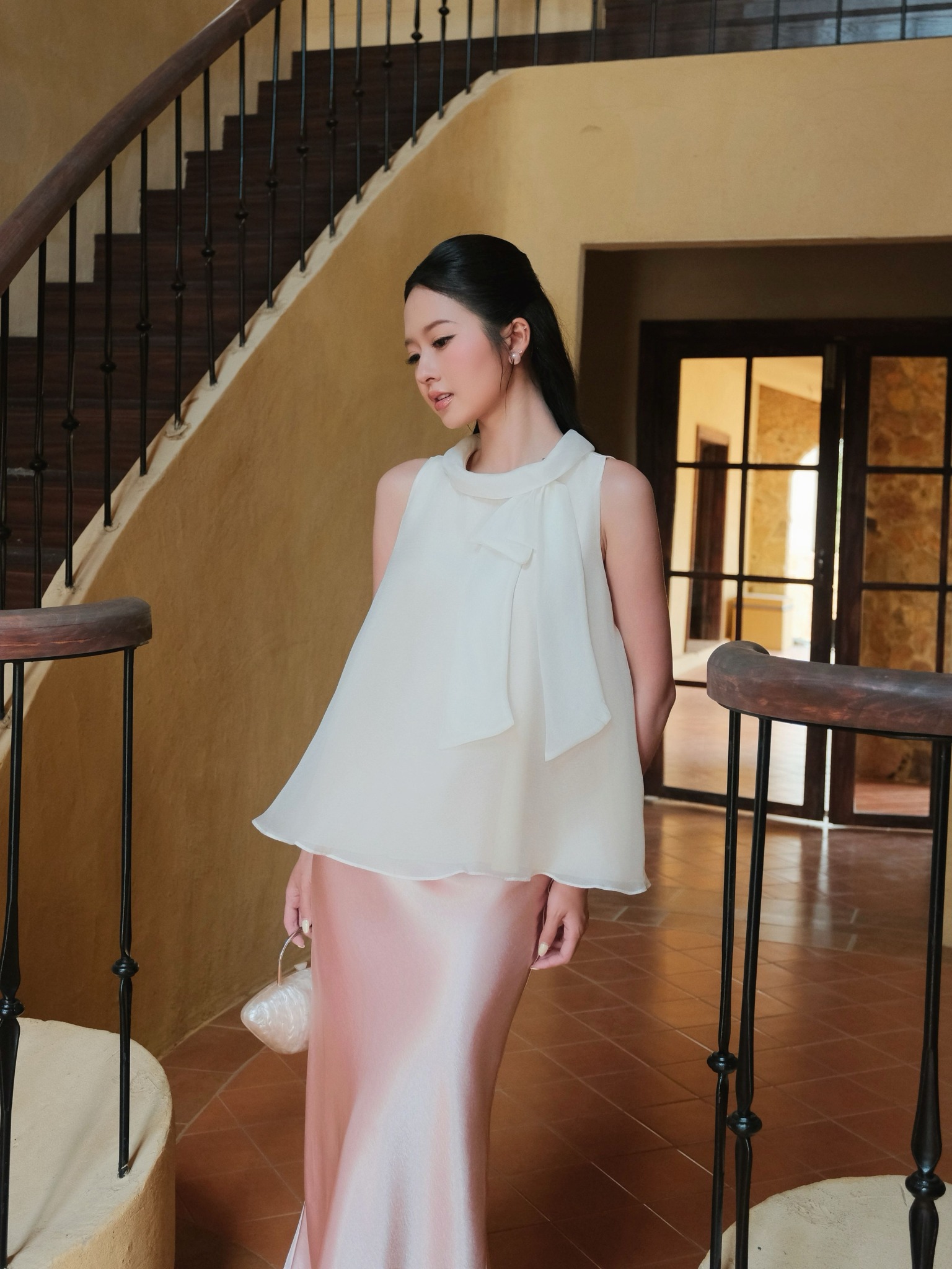 Áo kiểu voan cổ phối nơ