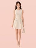  Đầm mini cổ tròn tùng xếp li 