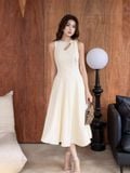  Đầm midi sát nách khoét cổ phối nơ 