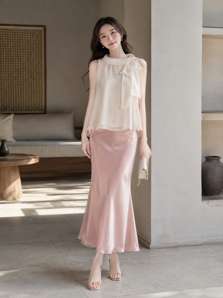  Áo kiểu voan cổ phối nơ 