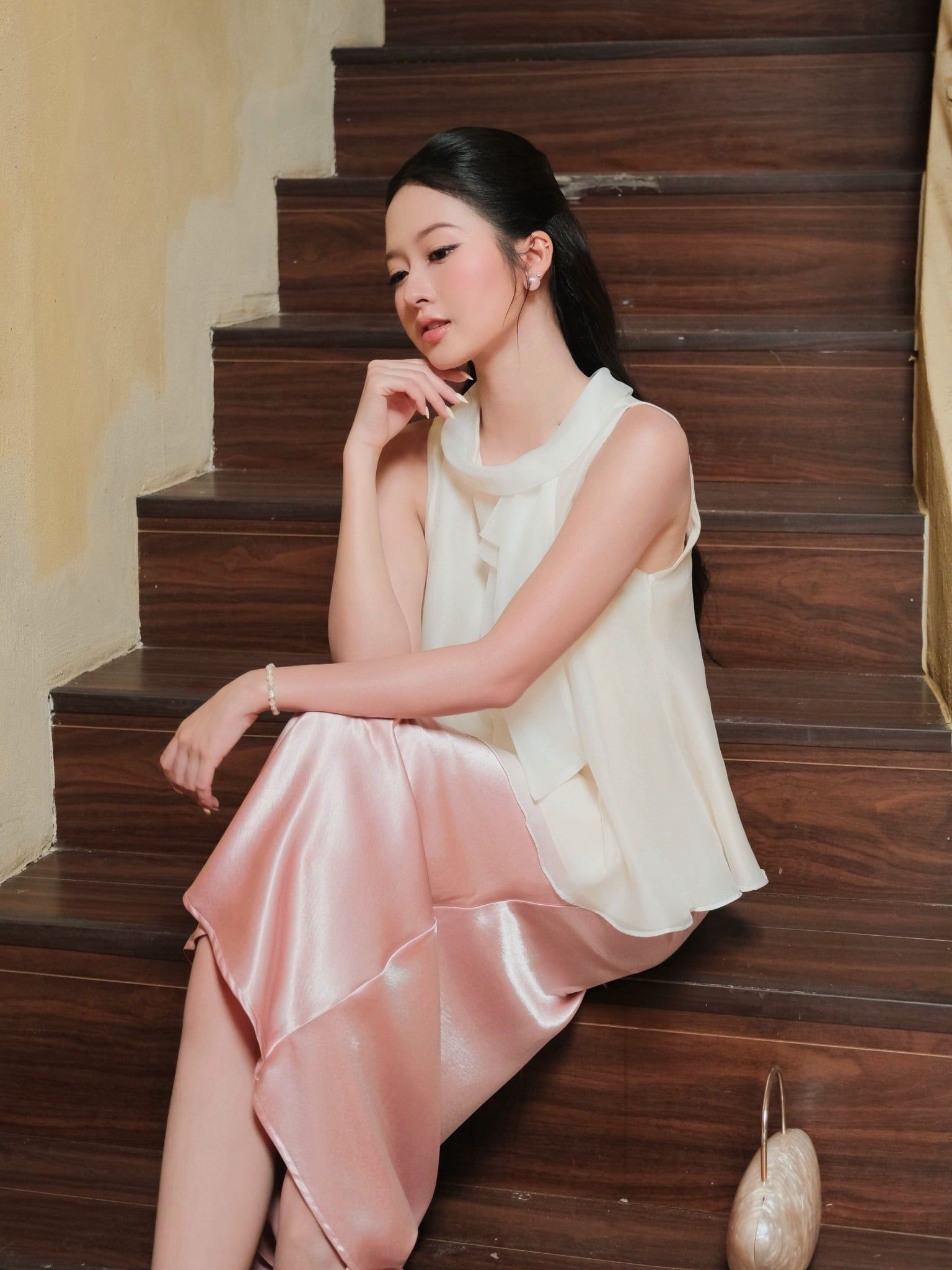  Áo kiểu voan cổ phối nơ 