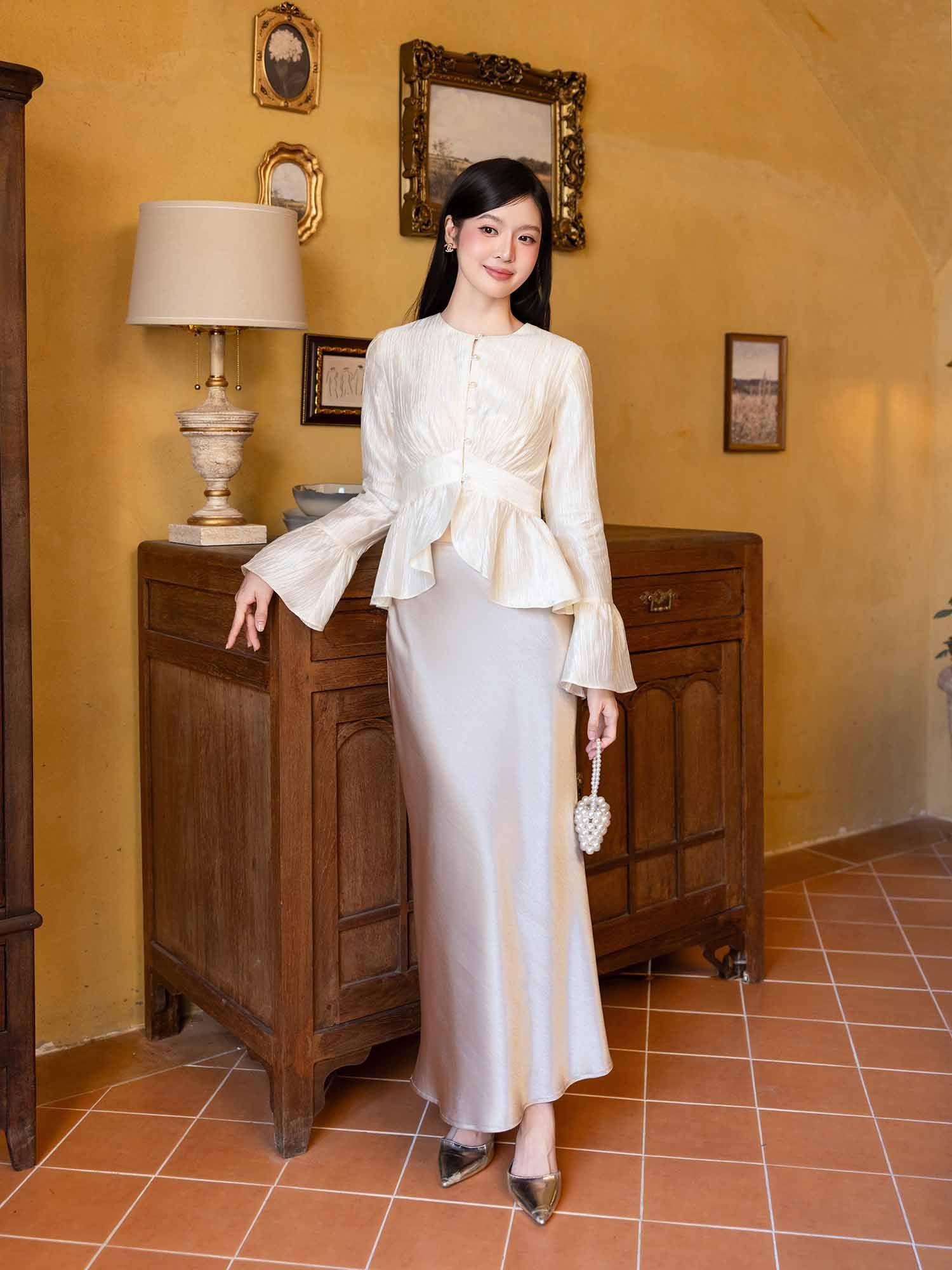  Váy maxi lụa ánh nhung đuôi cá 