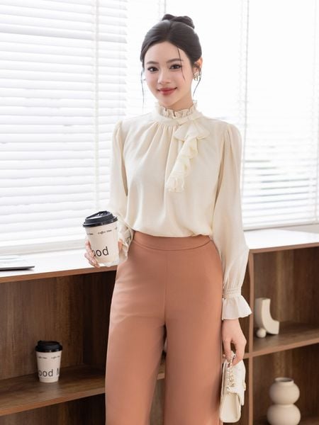  Áo kiểu sơ mi tơ cổ phối bèo 