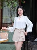 Chân váy skort mini đắp chéo phối nơ 
