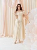  Đầm midi trễ vai phối bèo có tay 