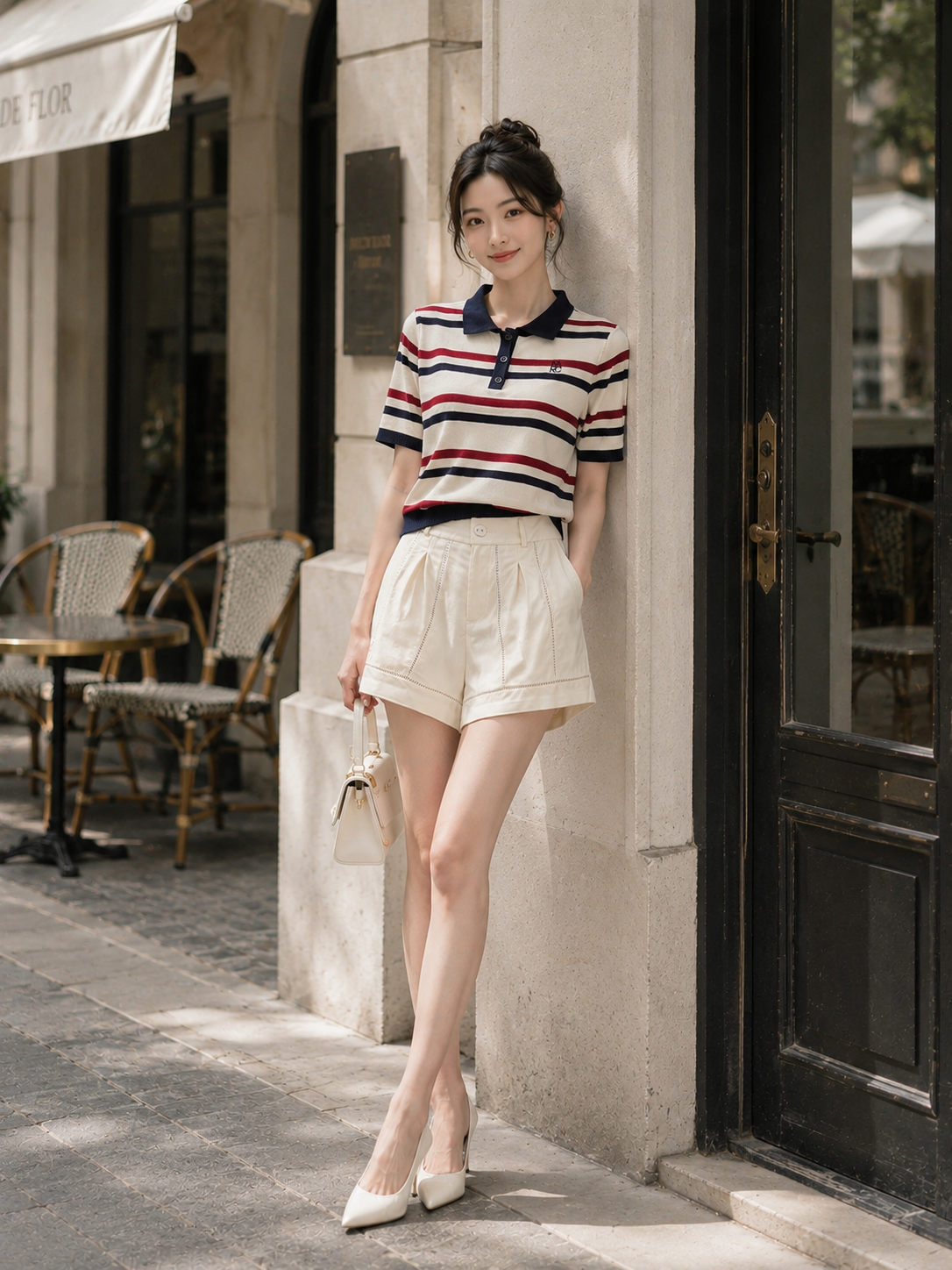  Quần ngắn cạp cao phối ren viền 