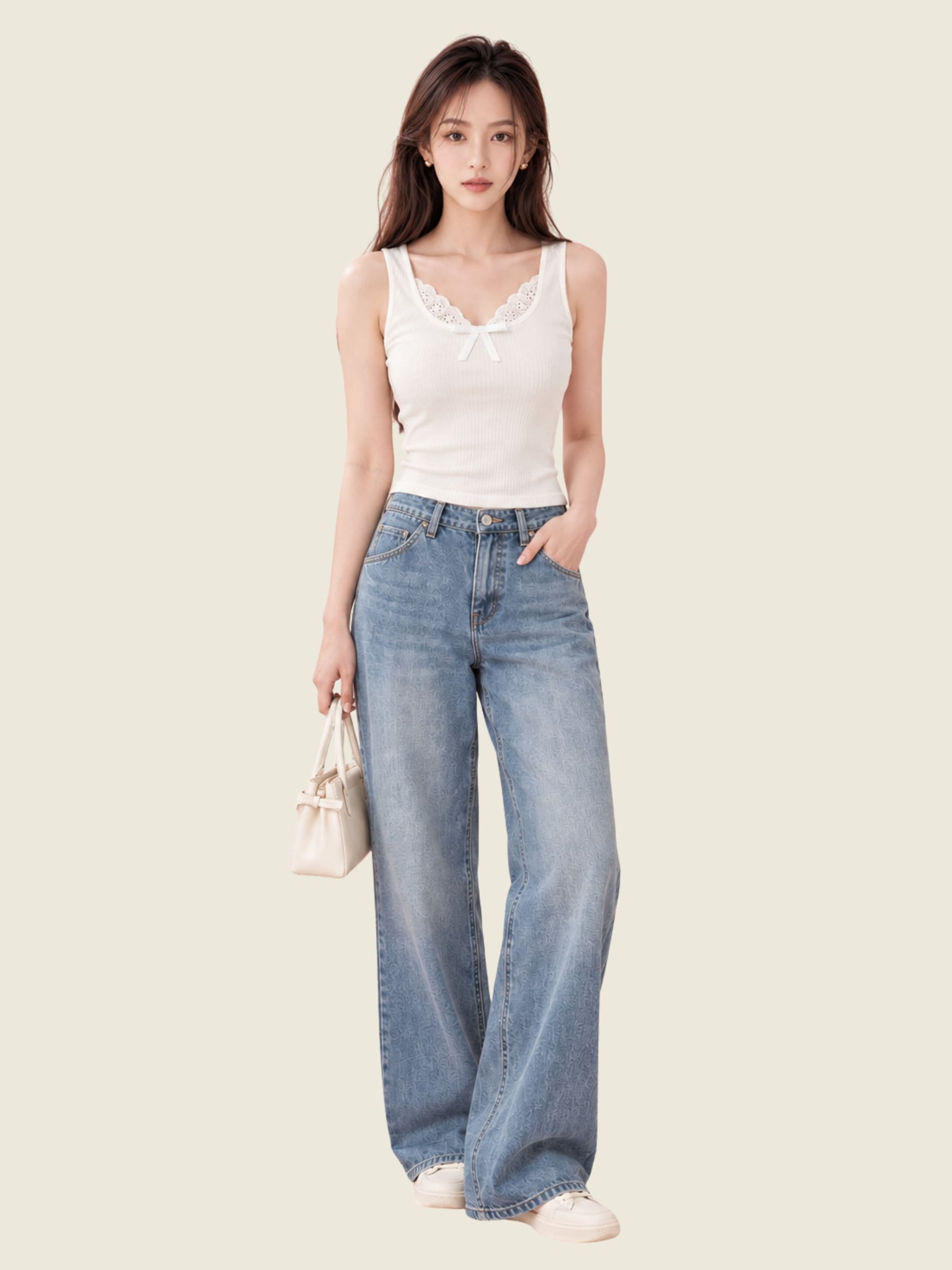 Áo tanktop phối viền ren và nơ
