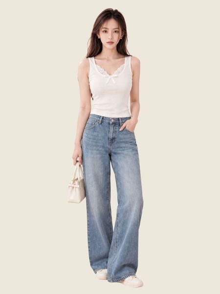  Áo tanktop phối viền ren và nơ 