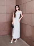  Đầm maxi thun hoa nổi nhún eo 