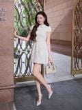  Đầm mini ren hoa cổ lá sen 