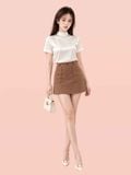  Áo lụa tay ngắn cổ lọ có dây nơ sau lưng 