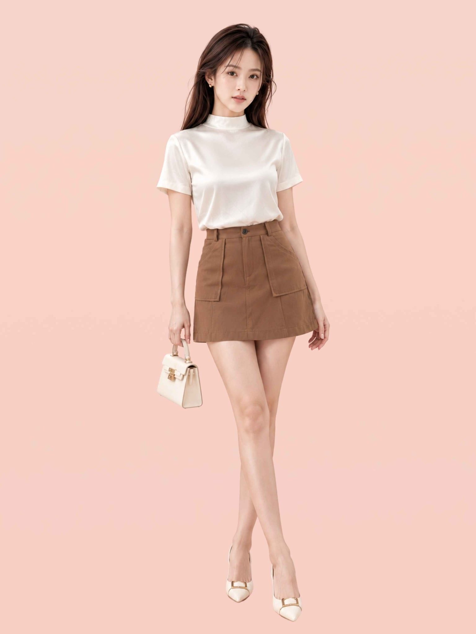  Áo lụa tay ngắn cổ lọ có dây nơ sau lưng 