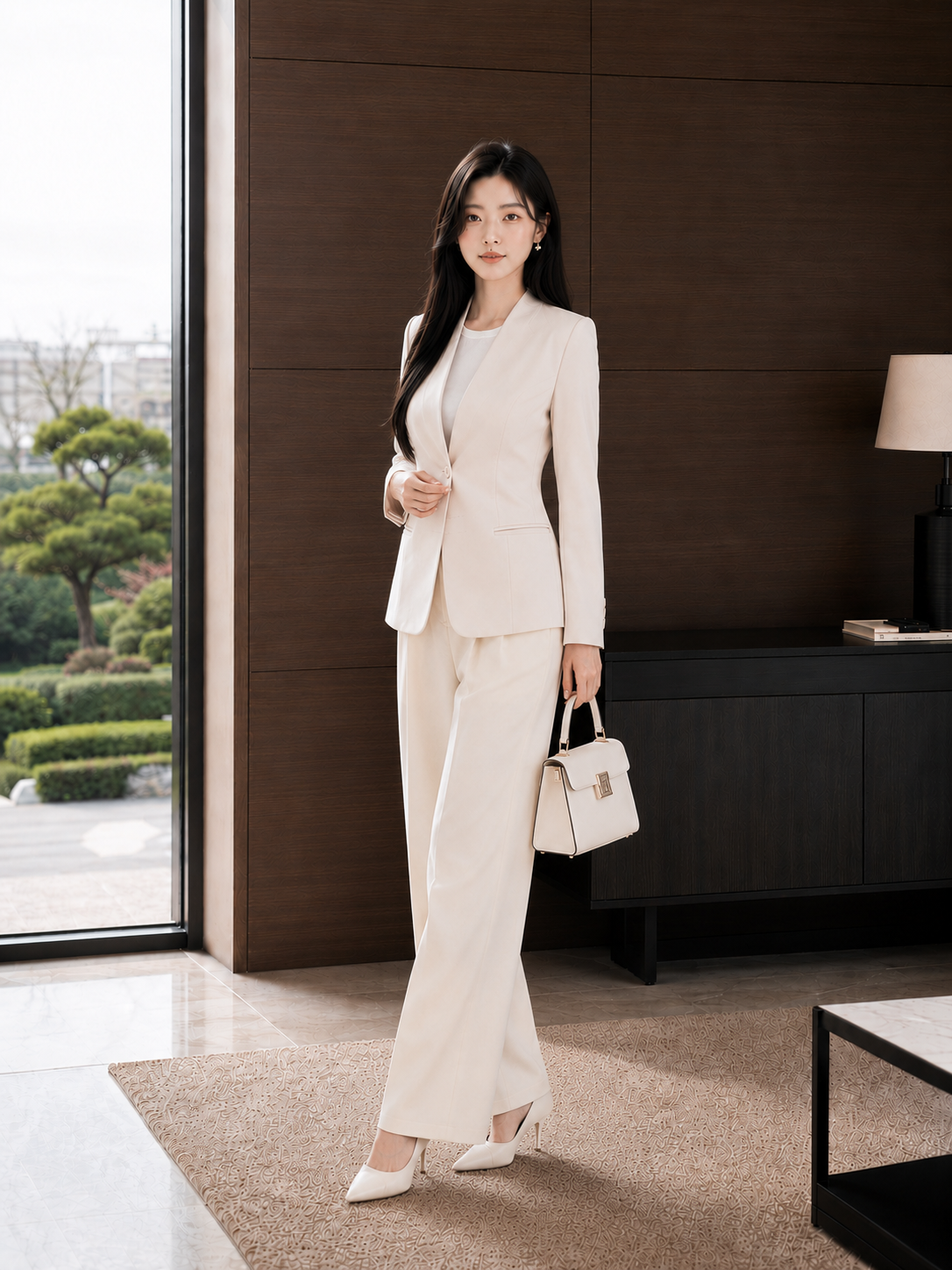  Áo blazer tay dài không cổ vạt cong 