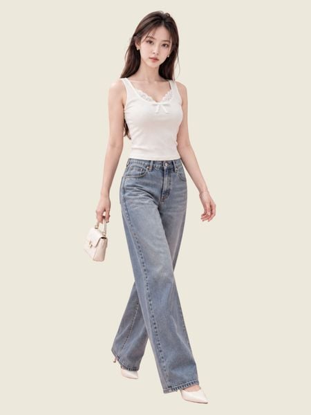  Áo tanktop phối viền ren và nơ 