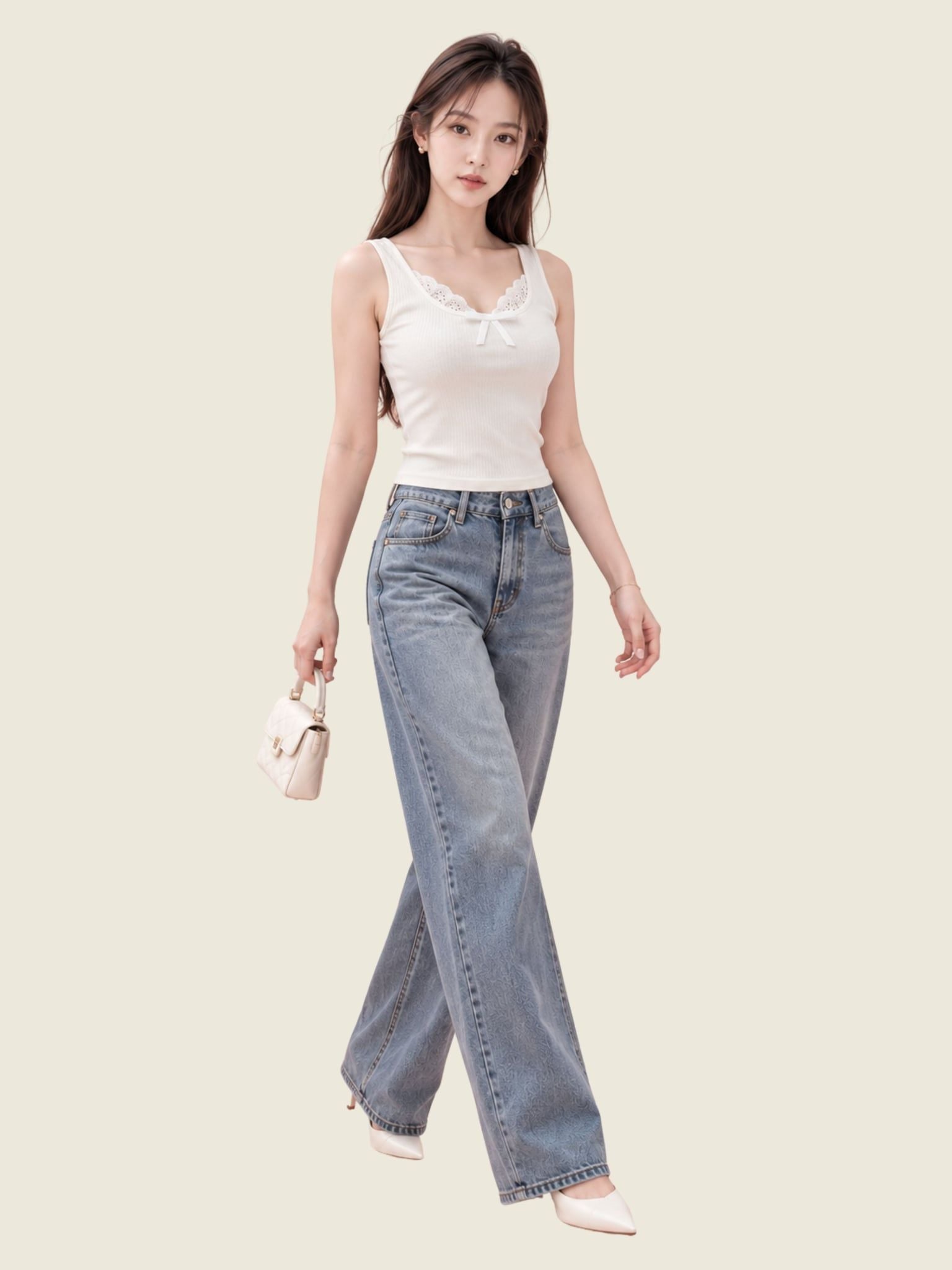  Áo tanktop phối viền ren và nơ 