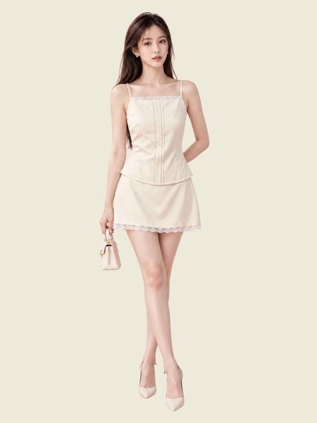  Áo hai dây cổ vuông phối ren cột nơ sau cổ 