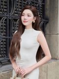  Đầm dài sát nách nhún sườn cách điệu 