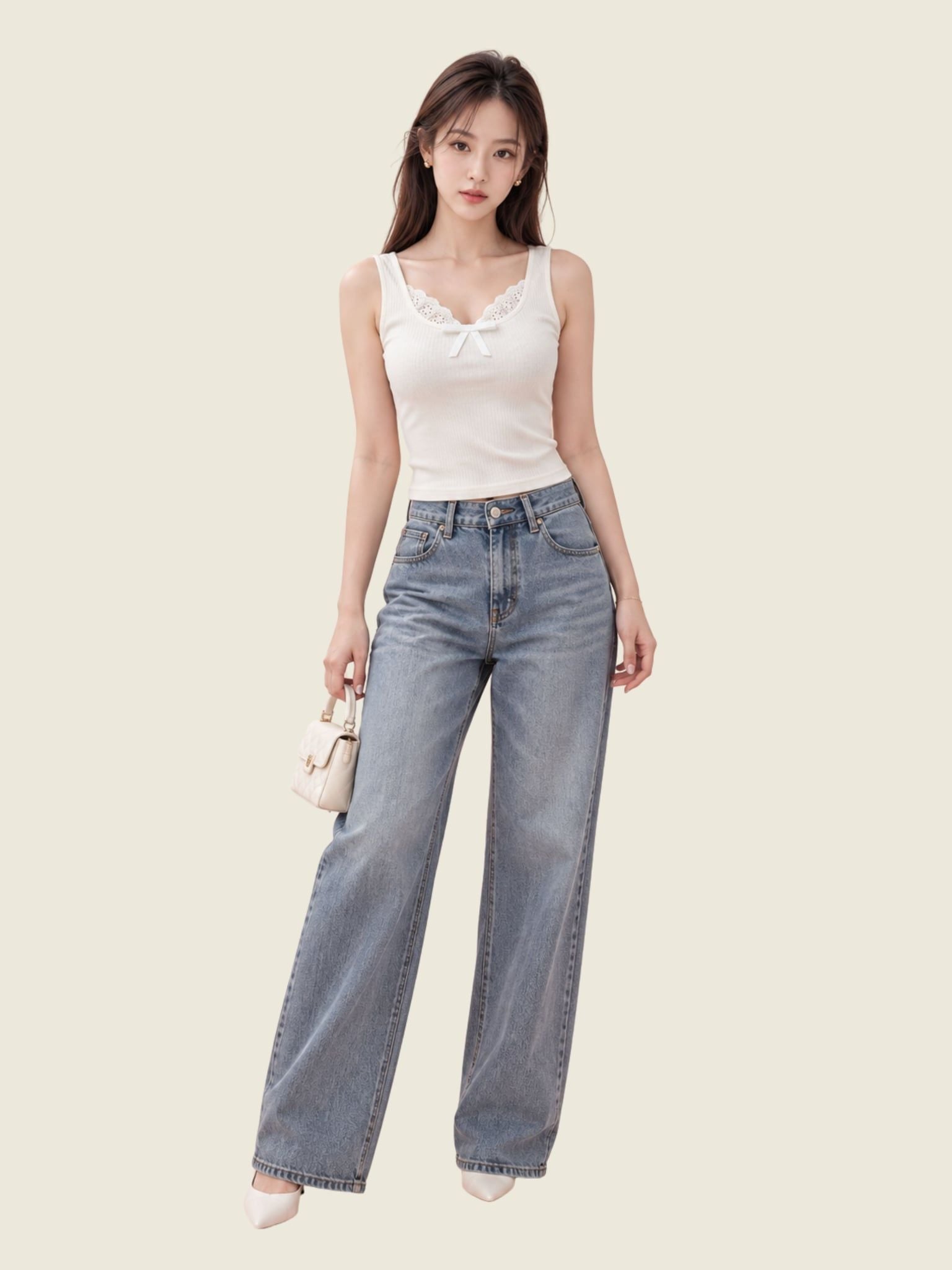  Áo tanktop phối viền ren và nơ 