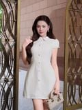  Đầm mini ren hoa cổ lá sen 