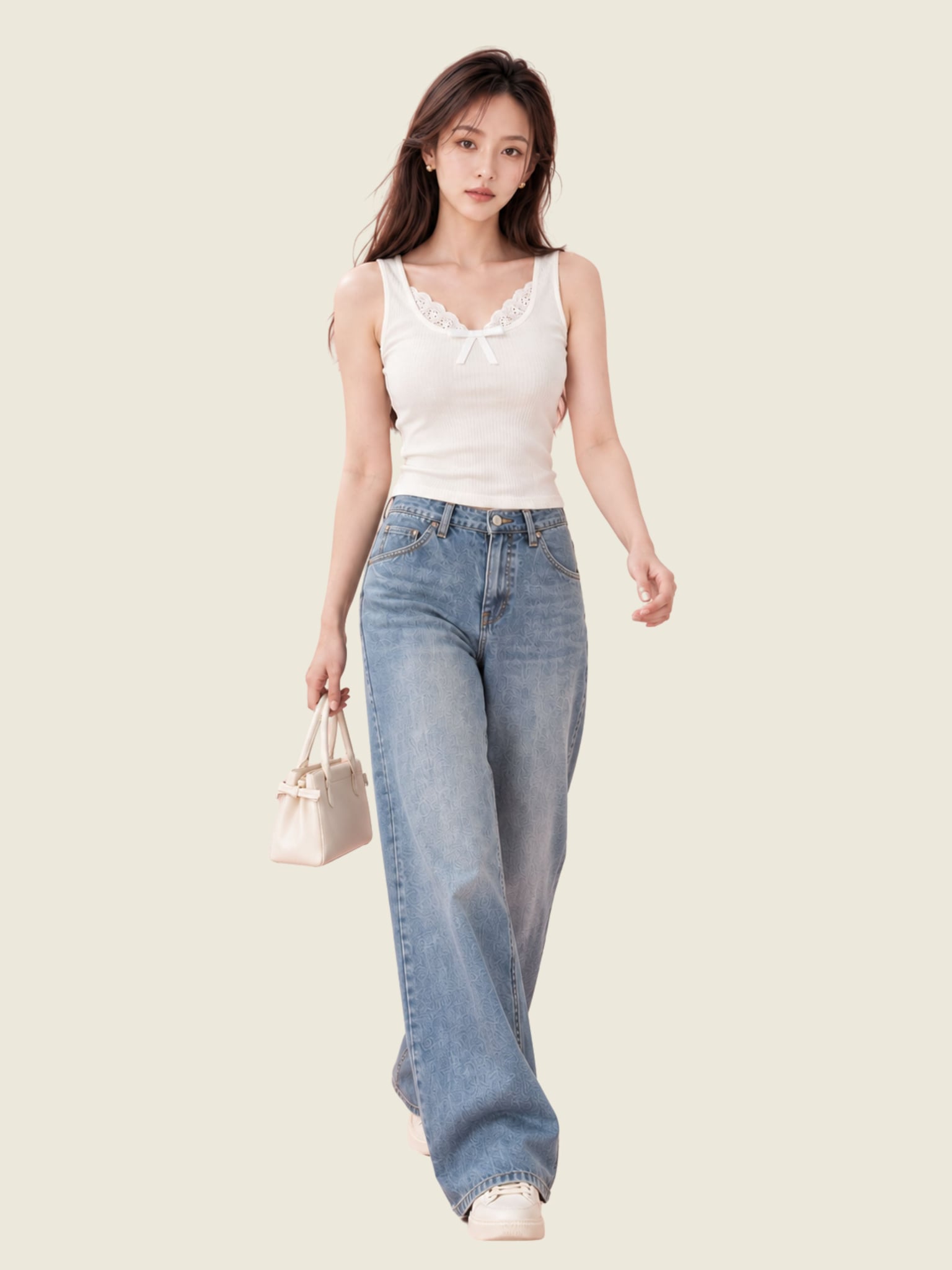 Áo tanktop phối viền ren và nơ
