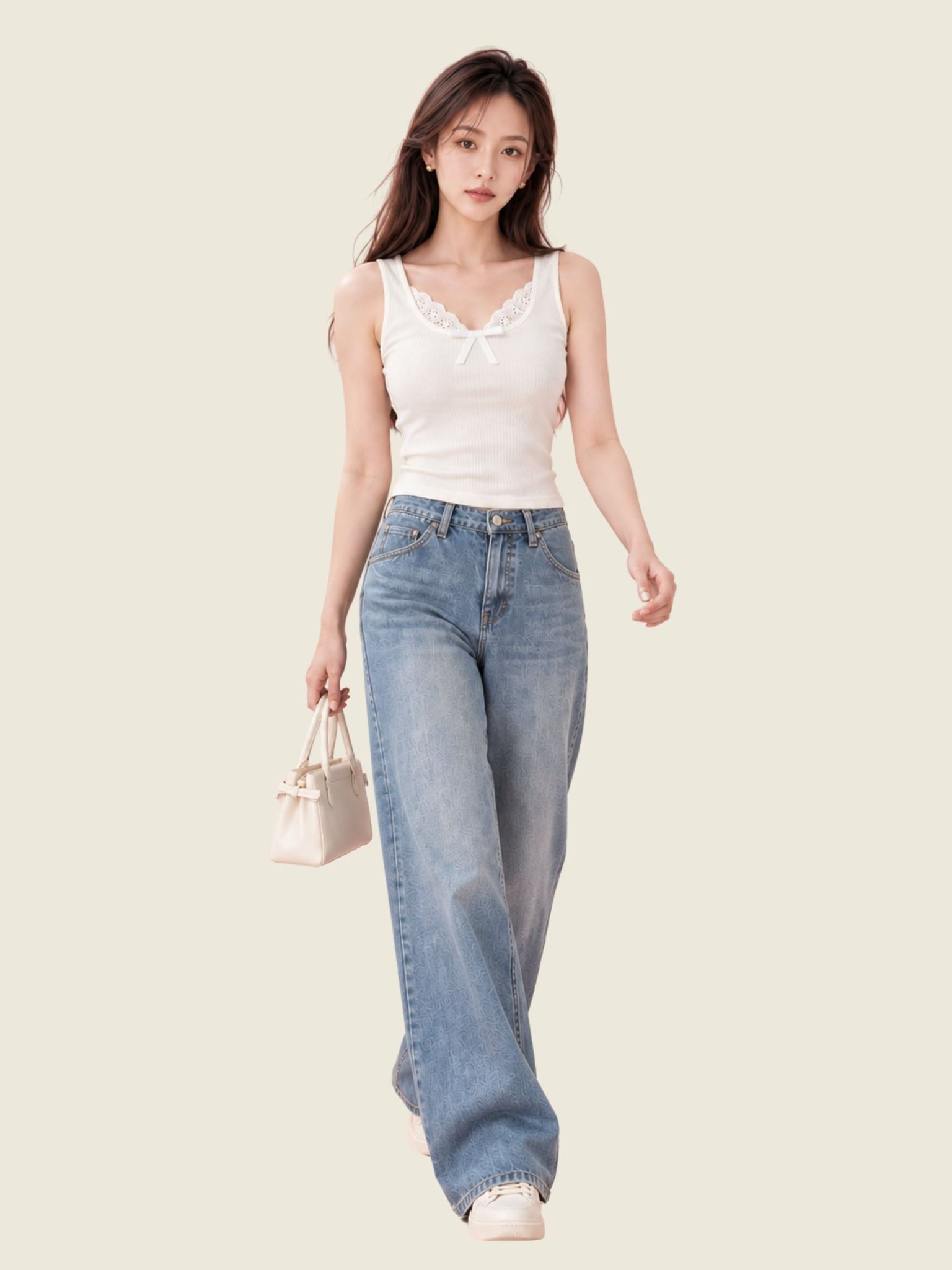  Áo tanktop phối viền ren và nơ 