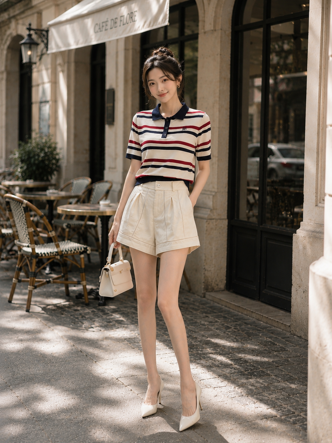  Quần ngắn cạp cao phối ren viền 